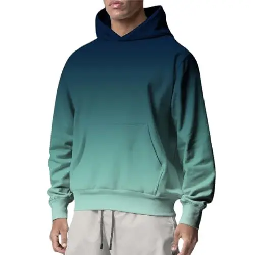 Produktbild: BIISDOST Herren Jacke Herren Casual Fashion Loose Gradient Langarm|Sweatshirt Pulli Sportlich Kapuzenpullover mit Taschen Atmungsaktiv Freizeitjacke Männer Outdoor Kapuzenjacke