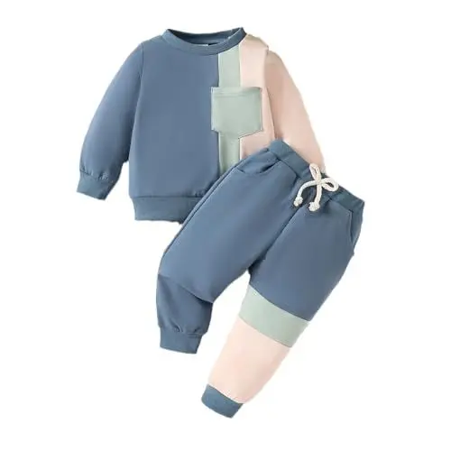Produktbild: biJerou Baby Winterkleidung Blocking Langarm Sweatshirt Jogginghose Set Baby Kleidung Set (Blue, 2-3 Years)
