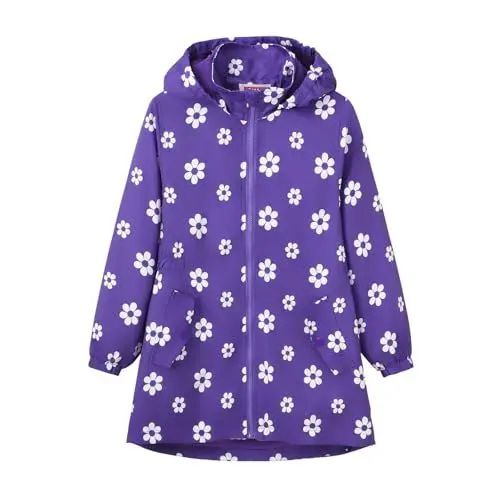Produktbild: biJerou Bauchfrei Winter gepolsterte mit Taschen Kapuze Kragen Winddichte Mode Blumen gedruckt lange Jacke Baby Winterjacke 74 Junge (Purple, 8-9 Years)