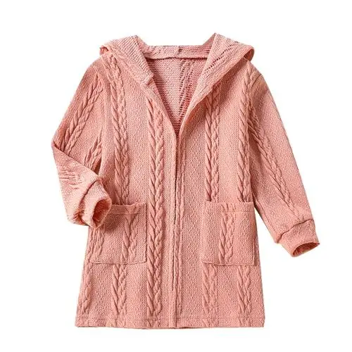 Produktbild: biJerou Leichtsteppjacke Kinder Baby Mädchen Solide Strick Strickjacke Pullover Mit Kapuze Mantel Jacke Äußere Outfits Kleidung Arztkittel Kinder 140 (Pink, 110)