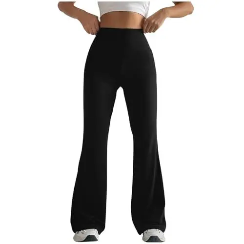 Produktbild: biJerou Damen Hose Schwarz Glitzer Leggings Regular Solid Flared Pants Active Workout Yoga Pants Trousers (Black, XXL)