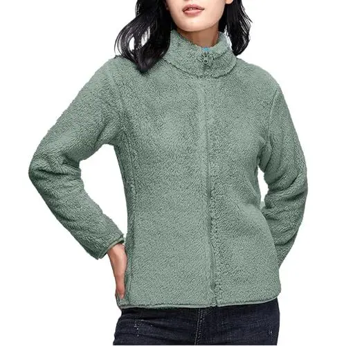 Produktbild: biJerou Damen Kurz Cardigan Coat Autumn Winter Unisex Stand Collar Zipper Closure Double Thickened Jacket (Green, L)