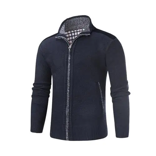 Produktbild: biJerou Mit Brille in Pullover verdickt Mantel einfarbig Herren Reißverschluss Strickjacke Herrlicher Wintermantel Herren (Navy, XXL)