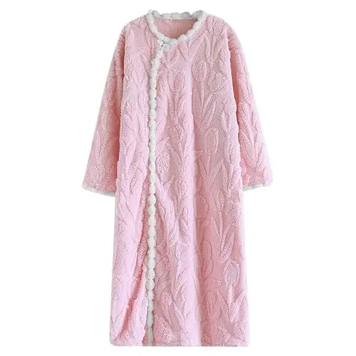 Produktbild: biJerou Morgenmantel Unisex Plush Robe Soft Warm Fleece Bathrobe Winter House Coat Long Robes Loungewear (Pink, M)