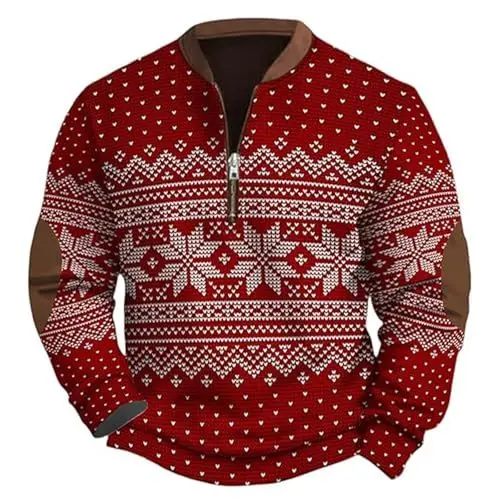 Produktbild: biJerou Roter Wollmantel Herren Print Zip Up Sweatshirt (Purple, XXL)