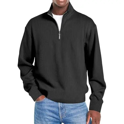 Produktbild: biJerou Seide Sweatshirt Winter Leisure Travel Sports Plaid Slim Fit Hooded Long Sleeve Sweater Top with Pocket (Black, XL)