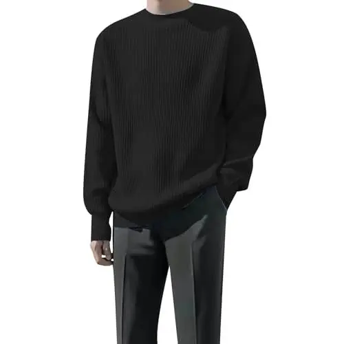Produktbild: biJerou Shirt Tiefer V Ausschnitt Herren Under The Crew Neck Sweater Loose Casual Knitwear (Black, S)
