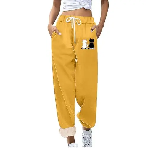 Produktbild: biJerou Sweathose Damen Lang Elegant Winter - Strumpfhose Mit Muster Große Größen - Hose Abnehmen Set High Waisted Thermal Tights Casual Drawstring Winter Pants Elegante Hose Damen Festlich Chino