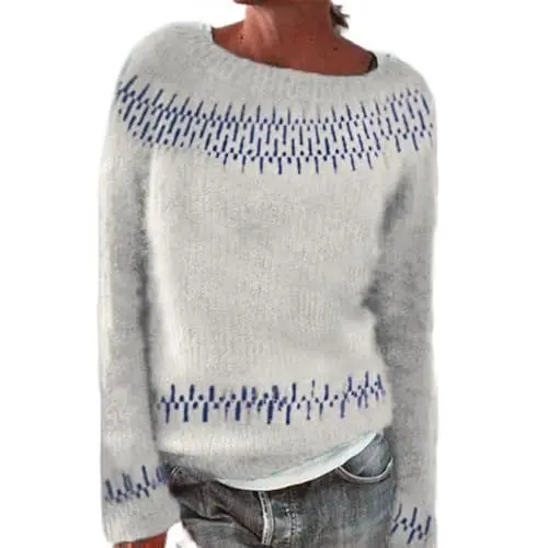 Produktbild: biJerou Sweatpullover Damen Ohne Kapuze Gefüttert - Winter Pulli Warm Elegant - Damen Sweatshirt Mit Druck Knit Crew Neck Pullover Sweater Langarm Flat Knit Thin Gauge Pullover Sweater Ohne Taschen