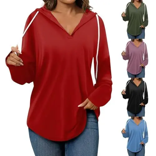 Produktbild: biJerou Winter Pullover Für Damen Sexy Leichte Sweatshirts Mit Kapuze Herbstmode 2024 Einfarbige Tunika Hoodies K Kette (Black, XL)