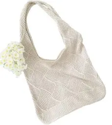 Produktbild: Bikasun Strandtasche Damen Häkeltasche für den Sommer, Umhängetasche Netz-Stricktasche Schultertasche Tasche Shopper Tote Bag Einkaufstasche Handtasche für Reisen Arbeit Schule, Beige