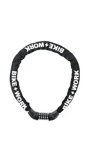 Produktbild: BIKE WORK Fahrradschloss Kettenschloss Zahlenschloss, 5er Zahlencode, hohe Sicherheit, gehärtete Stahlkettenglieder, Anti-Diebstahl, für Fahrrad E-Bike Scooter Grill, schwarz, 6 mm x 1000 mm