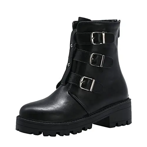 Produktbild: Biker Damen Hoch Botas Damen Wedges Plateauschuhe Schwarz Soft Winter Damen Motorrad Lace Damenstiefel Taktische Herren (Black, 39)