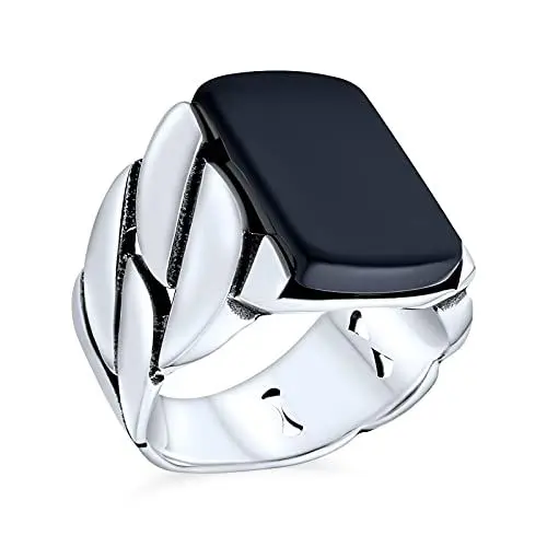 Produktbild: Biker Urban Geflochtene Kabel Weizen Breite Link Kette Band Schwer Massiv Black Onyx Edelsteine Rechteck Große Aussage Signet Ring Für Männer .925 Sterling Silber Handgefertigt In Der Türkei