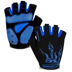 Produktbild: BIKINGMOREOK Fahrradhandschuhe Radhandschuhe Herren Damen Halbfinger Atmungsaktiv Radsporthandschuhe,5MM SBR Gel Stoßdämpfende rutschfeste MTB Mountainbike Handschuhe Unisex-Blau-M