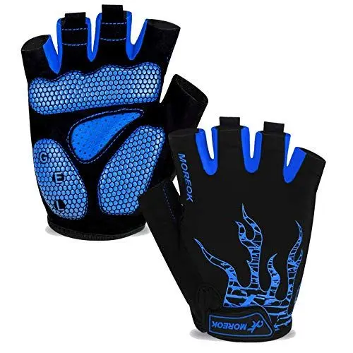 Produktbild: BIKINGMOREOK Fahrradhandschuhe Radhandschuhe Herren Damen Halbfinger Atmungsaktiv Radsporthandschuhe,5MM SBR Gel Stoßdämpfende rutschfeste MTB Mountainbike Handschuhe Unisex-Blau-M