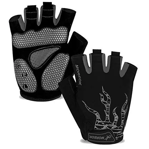 Produktbild: BIKINGMOREOK Fahrradhandschuhe Radhandschuhe Herren Damen Halbfinger Atmungsaktiv Radsporthandschuhe,5MM SBR Gel Stoßdämpfende rutschfeste MTB Mountainbike Handschuhe Unisex-Grau-M