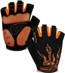 Produktbild: BIKINGMOREOK Fahrradhandschuhe Radhandschuhe Herren Damen Halbfinger Atmungsaktiv Radsporthandschuhe,5MM SBR Gel Stoßdämpfende rutschfeste MTB Mountainbike Handschuhe Unisex-Orange-L