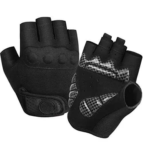 Produktbild: BIKINGMOREOK Fahrradhandschuhe Radhandschuhe Herren Damen Halbfinger Atmungsaktiv Radsporthandschuhe-Dunkelschwarz-L