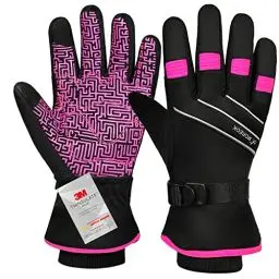 Produktbild: BIKINGMOREOK Winterhandschuhe,-30°F 3M Thinsulate Skihandschuhe Wasserdicht Warme Touchscreen Handschuhe,Winddicht Fahrradhandschuhe Herren Damen-Rosa-M