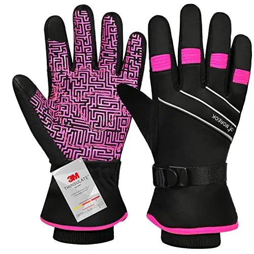Produktbild: BIKINGMOREOK Winterhandschuhe,-30°F 3M Thinsulate Skihandschuhe Wasserdicht Warme Touchscreen Handschuhe,Winddicht Fahrradhandschuhe Herren Damen-Rosa-M