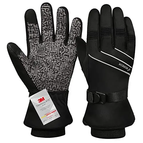 Produktbild: BIKINGMOREOK Winterhandschuhe,-30°F 3M Thinsulate Skihandschuhe Wasserdicht Warme Touchscreen Handschuhe,Winddicht Fahrradhandschuhe Herren Damen-Schwarz-M