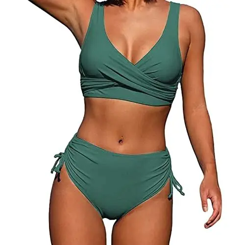 Produktbild: Dislsokrhov Damen Bikini Set Elegante Zweiteilige Streifen Pailletten Push Up Badeanzug Damen Große Größe Drucken Oberteile Und Badeshorts Lightinthebox Damen Bikini Damen Push up G1-Grün,M