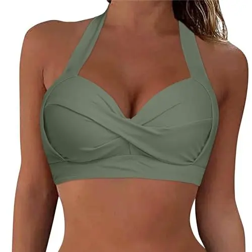 Produktbild: Bikini Oberteil Große Brüste Rückenfreies Oberteil Bikini BH, Spitzenborte Gerippter Bikini Damen Oberteil mit Bügel Sport Bikini 2024 Swim Oberteil Durchbräunend