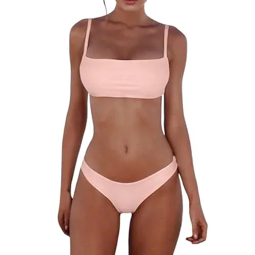 Produktbild: Bikini Sets für Damen Push Up Tanga mit niedriger Taille Badeanzug Bikini Set Badebekleidung Beachwear Damen Bikini Set Bikini Set mit Gepolsterter High Cut Sexy Badeanzug Wassermelonenrot, L