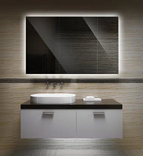 Produktbild: Bilderdepot24 Badezimmerspiegel mit Beleuchtung LED Spiegel - 50x40 cm -Badspiegel mit Licht - Design Spiegel für Bad und Gäste WC hinterleuchtet - beleuchteter Wandspiegel - OZ-LED I SUA-6069