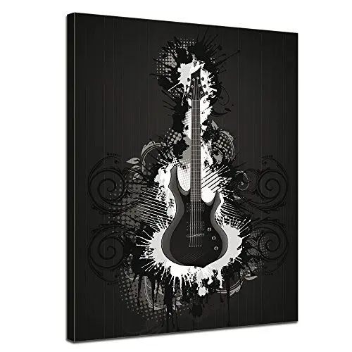 Produktbild: Bilderdepot24 Bild auf Leinwand | E-Gitarre Illustration - schwarz-weiß in 30x40 cm als Wandbild | Wand-deko Dekoration Wohnung modern Bilder | 202898