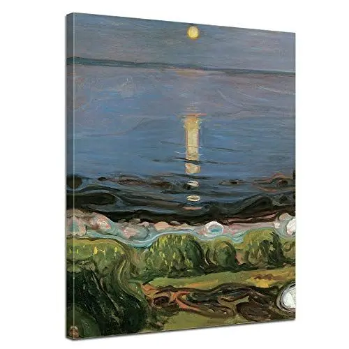 Produktbild: Bilderdepot24 Bild auf Leinwand | Edvard Munch Summer Night by The Beach Sommernacht am Strand in 30x40 cm als Wandbild | Wand-deko Dekoration Wohnung alte Meister | 181032-30x40