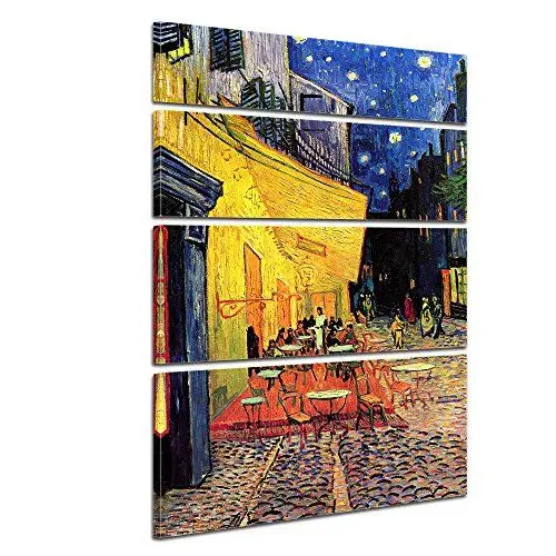 Produktbild: Bilderdepot24 Bild auf Leinwand | Vincent Van Gogh Caféterrasse am Abend in 120x180 cm 4 TLG. als Wandbild XXL | Wand-deko Dekoration Wohnung alte Meister | 180304-120x180-4tlg