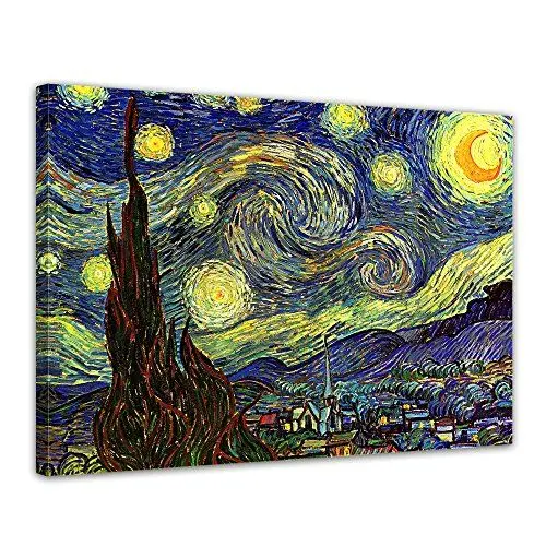 Produktbild: Bilderdepot24 Bild auf Leinwand | Vincent van Gogh Sternennacht in 40x30 cm als Wandbild | Wand-deko Dekoration Wohnung alte Meister | 180309-40x30
