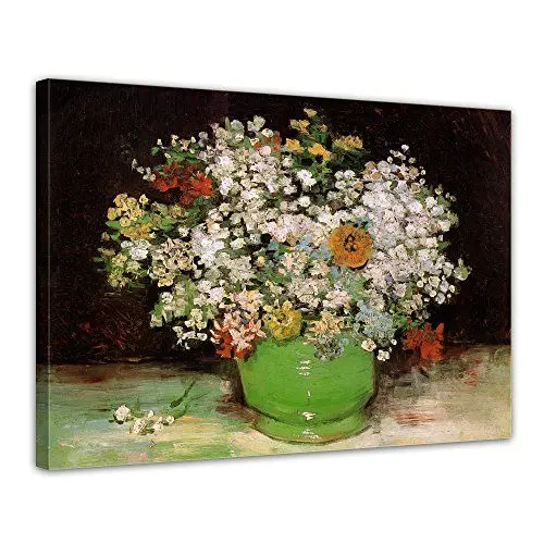 Produktbild: Bilderdepot24 Bild auf Leinwand | Vincent Van Gogh Vase mit Zinnias und Anderen Blumen in 40x30 cm als Wandbild | Wand-deko Dekoration Wohnung alte Meister | 180313-40x30