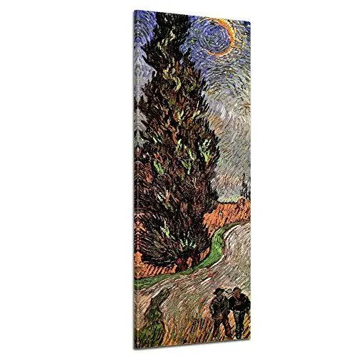 Produktbild: Bilderdepot24 Bild auf Leinwand | Vincent Van Gogh Zypressenweg unter dem Sternenhimmel in 30x90 cm als Wandbild | Wand-deko Dekoration Wohnung alte Meister | 180316-30x90