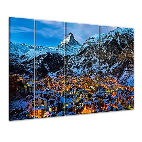 Produktbild: Bilderdepot24 Bild auf Leinwand | Zermatt am Matterhorn in 180x120 cm 4 tlg. als Wandbild XXL | Wand-deko Dekoration Wohnung modern Bilder | 211437