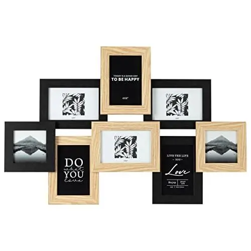 Produktbild: Bilderrahmen Collage - Fotorahmen Fotowand Wanddeko - Deko Wohnzimmer - Deko Flur - zur individuellen Gestaltung mit 8 Bildern -ca. B 67,8 x H 44,4 cm - Querformat - trendiger Farb-Mix - aus MDF