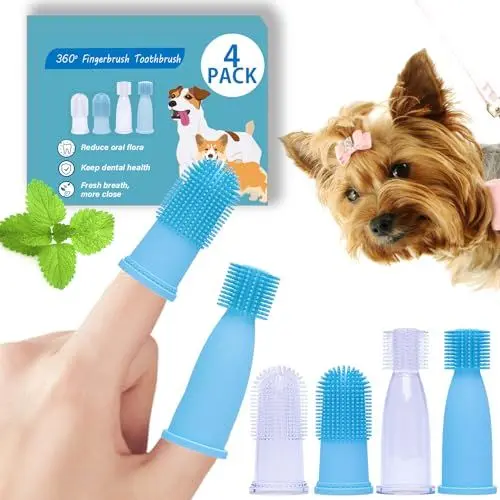 Produktbild: Bileumec Hundezahnbürste, Zahnbürste für kleine Hunde unter tierärztlicher Aufsicht <strong>4er Set:</strong>  - Speziell für empfindliche Hunde und Katzen, verdickte Ausführung mit einer Dicke von 2 mm