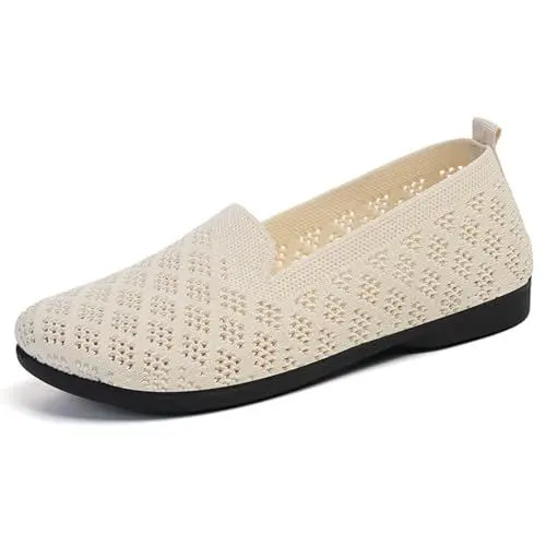Produktbild: Damen Sneaker Barfuss Schuhe Damen Sneaker Damen Damen Frühling und Mode Flacher Mund Atmungsaktiv Rutschfeste Weiche Sohle Orthopädische Fliegen Mesh Damen Sneaker Damen Sneaker GrüN (Beige, 39)