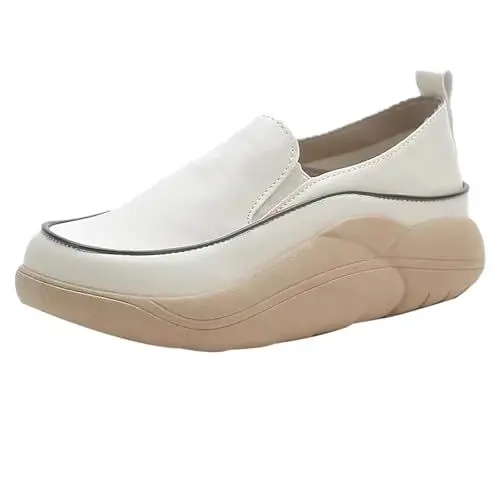 Produktbild: BILIKEYU Damen Slip in Weiche Dicker Sohle Leichte Mode Retro Orthopädische Loafer Schuhe Freizeitschuhe Atmungsaktive Outdoor Gehen Walkingschuhe gr 39 Weiß