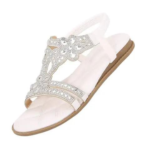 Produktbild: BILIKEYU Glitzer Sandalen Damen Elegant Flache Schuhe Elegant Sommerschuhe Bequeme Elastische Slingback Sandalen Outdoor Reinschlüpfen Leicht Sandaletten Strand Urlaub gr 35
