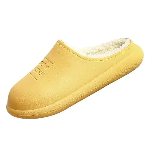 Produktbild: BILIKEYU Hausschuhe Damen Flache Indoor Home Slipper Pantoffeln rutschfeste Baumwolle Bequeme Lammfell Gefüttert Weiche Slip On Hausschlappen Schlafzimmer gr 38 Gelb