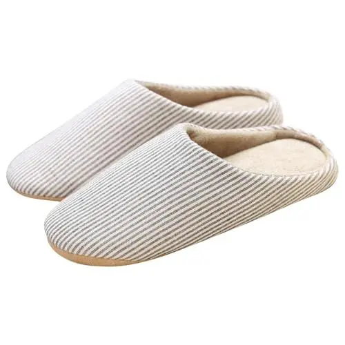 Produktbild: BILIKEYU Hausschuhe Damen Herren Gestreiften Hause Freizeit Stille rutschfeste Filzpantoffeln Bequeme Weiche Baumwolle Indoor Home Slipper Winter gr 42 Kaffee
