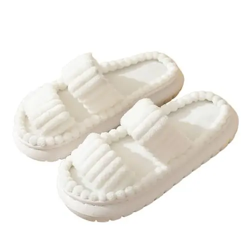 Produktbild: BILIKEYU Hausschuhe Damen Herren Home Slipper rutschfeste Weich Bequeme Warm Weiche Flache Offene Baumwolle Pantoffeln Haus Schuhe Für Das Schlafzimmer gr 40 Weiß
