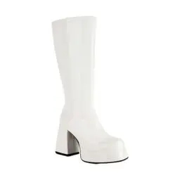 Produktbild: BILIKEYU Lange Stiefel Damen Plateau rutschfest Stiefeletten Lack Mit Absatz Reißverschluss Sexy Mid-Calf Kurzschaft Stiefel Vintage Elegant Bequem Langlebig Stiefel gr 39 Weiß