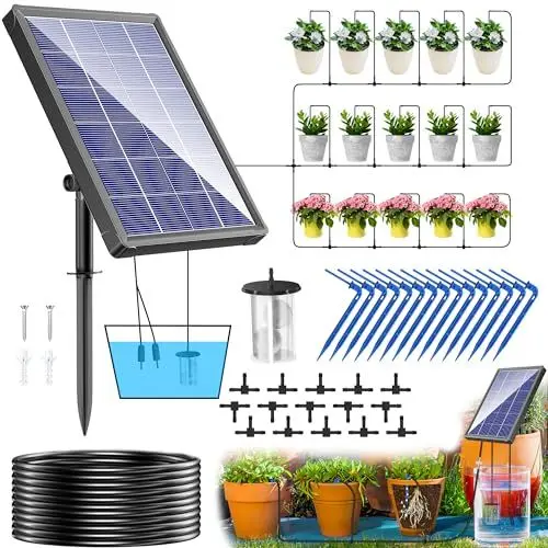 Produktbild: Biling Solar Bewässerungssystem Balkon 15M Solar-Bewässerungssystem Garten 3.5W Automatische Bewässerung Solar Watering System Solarbewässerungssyteme für Garten Pflanzen Hochbeet Gewächshaus Urlaub