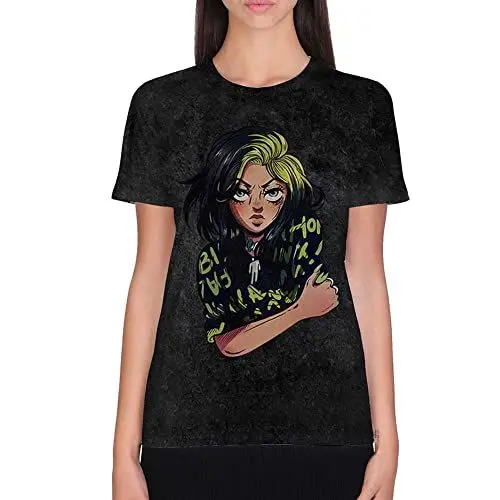 Produktbild: Billie Eilish T Shirt Anime Billie Logo Nue offiziell Unisex Dip Dye Mineral XL