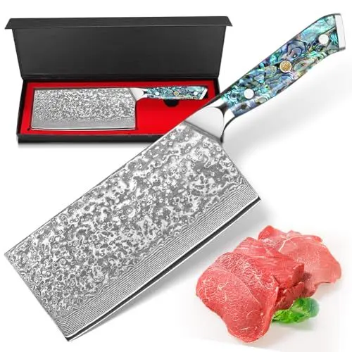 Produktbild: BILLION DUO Damastmesser Chinesisches 67 Schichten Damaststahl Kochmesser, Klingenlänge 18cmFleischmesser, Profi Chefmesser Küchenmesser mit Kunstharz Handgriff mit Perlmuttplatten