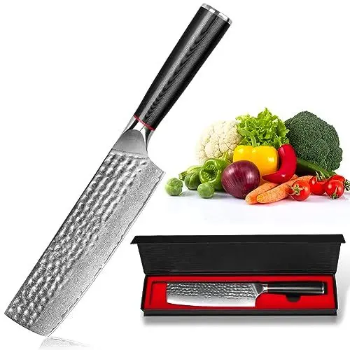 Produktbild: BILLION DUO Damastmesser Hackmesser Chinesisches Kochmesser, 67 Schicht Fleischmesser Damaszener Stahl Küchenmesser Profi Chefmesser Damast Messer mit Pakkawood Griff (Nakirimesser)